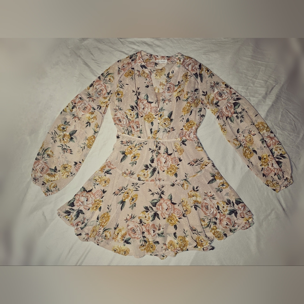 Blu Pepper Long Sleeve Floral Boho Dress - Beige/Floral